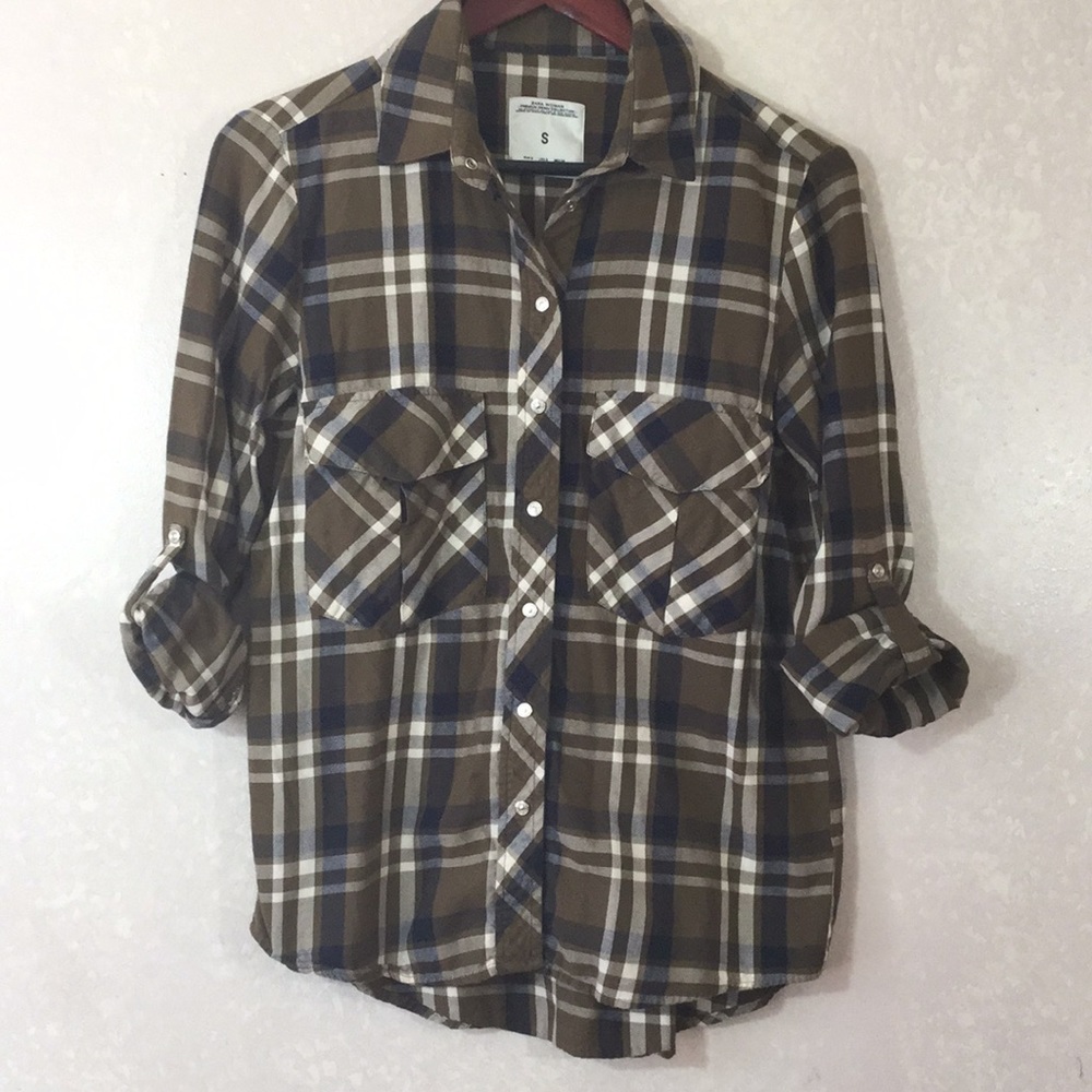 Zara Women Lightweight Flannel Shirt Snap Front S - Picture 1 of 8